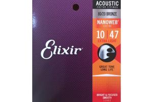 Encordoamento  Elixir de Violão aço 0.10 NANOWEB   Bronze Extra Light 0.47 80/20 